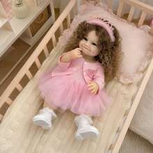 22-Inch Lifelike Fully Vinyl Handmade Open-Eyed Pink Knit Jacket Raya Reborn Doll, Attached Fake Ramen Hair Realistic Doll, Companion Collectible Toy, Ideal Easter/Christmas/Birthday Gift. (Random Bottle & Diaper Included) - Pink - View 6