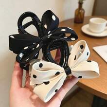 Polka Dot Bow Hair Clip, Black And White Color, Strong Grip Hair Accessories For Women, Suitable For Daily And Office Hairstyles - Multicolor - View 2