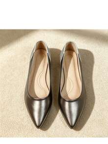 Women's Pointed Toe Shallow Flat Shoes With Rhinestone Heel Patchwork Soft Leather Granny Shoes, Commute Versatile Gentle Fairy Shoes - Dark Grey - View 11