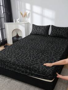 1pc Black Leopard Print Fitted Sheet, Bedding, Mattress Protector, Home Textile, Soft Wrinkle-Resistant Breathable Comfortable, Suitable For All Bed Sizes, Dorm Bedding, Home Decor, Pillow And Pillowcase Not Included, Machine Washable, Back To School - Multicolor - View 7