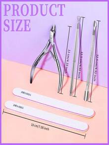 5 Pcs Manicure Tool Set, Cuticle Nipper Pusher Scraper Nail File Nail Care Kit - Multicolor - View 7