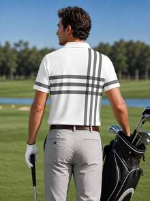 KOVSEE Men's Golf Short Sleeve Polo Shirt, Diagonal Color Block Contrast Patchwork Functional Collar Polo, Sports T-Shirt, Suitable For Golf, Sports, Casual And Daily Wear - White - View 2