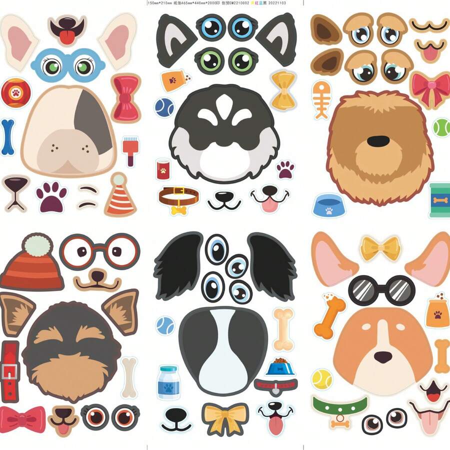 somoving 6/12pcs Cartoon Dog Stickers, Children's DIY Dress-Up Stickers, Holiday Party Gift Bag Fillers, Classroom Craft Stickers - Multicolor - View 1
