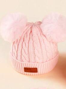 3PCS Girls Toddler Double Ball Warm Woolen Hat Scarf Gloves Set Autumn Winter Outdoor Warm Knitted Hat - FS Beanie - View 13