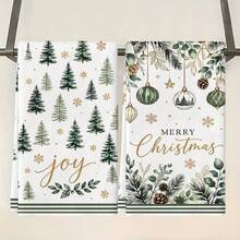 2pcs/Set Full-Print Pine Cone & Snowflake Pattern Towel Set, Large Size Soft Christmas Cleaning Cloth, Absorbent Quick-Dry Kitchen Towels, Christmas Decor, Suitable For Bedroom, Living Room, Kitchen, Bathroom And Other Home Decoration, Christmas Gift For Family And Friends - Dark Green - View 9