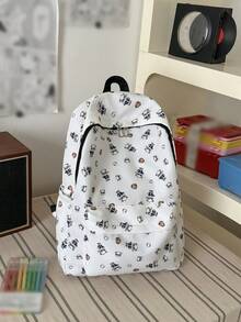 Allover Panda Print White Backpack For Girls, Multi-Pocket Lightweight Nylon Casual Daypack RucksackCartoon School Bag For Teens Travel - Multicolor - View 7