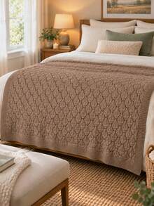 1pc Breathable Hollow Knit Throw Blanket, Soft Skin-Friendly Sofa Throw, Bedroom Bed End Blanket, Suitable For All Seasons - Coffee - View 3