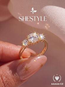 1pc Flower Rhinestone Ring, Exquisite Jewelry Gift For Women, Suitable For Dating - Three Diamonds - View 2