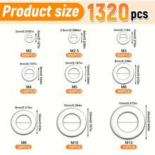 1320-Piece 304 Stainless Steel Flat Washer Set, Durable Material, Polished Surface, O-Ring Fastener Gasket Set, With Storage Box, Includes 9 Commonly Used Sizes (M2-M12), Suitable For Home, Industrial Repair, DIY Projects - Stainless Steel Washer Set - View 14