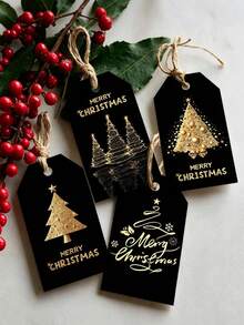 Elegant Black & Gold Christmas Gift Tags - Luxury Tree Design, Suitable For High-End Gifts, Decoration, Party And Craft, Holiday Greetings, Christmas Gift Tags, Party Gift Tags, Elegant Style, Paper Tags - Multicolor - View 1