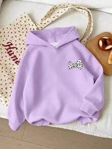 Sweet Vintage Women's Hooded Sweatshirt, Polka Dot Bow Rabbit Back Print, Soft Autumn/Winter Campus Top - Mauve Purple - View 2