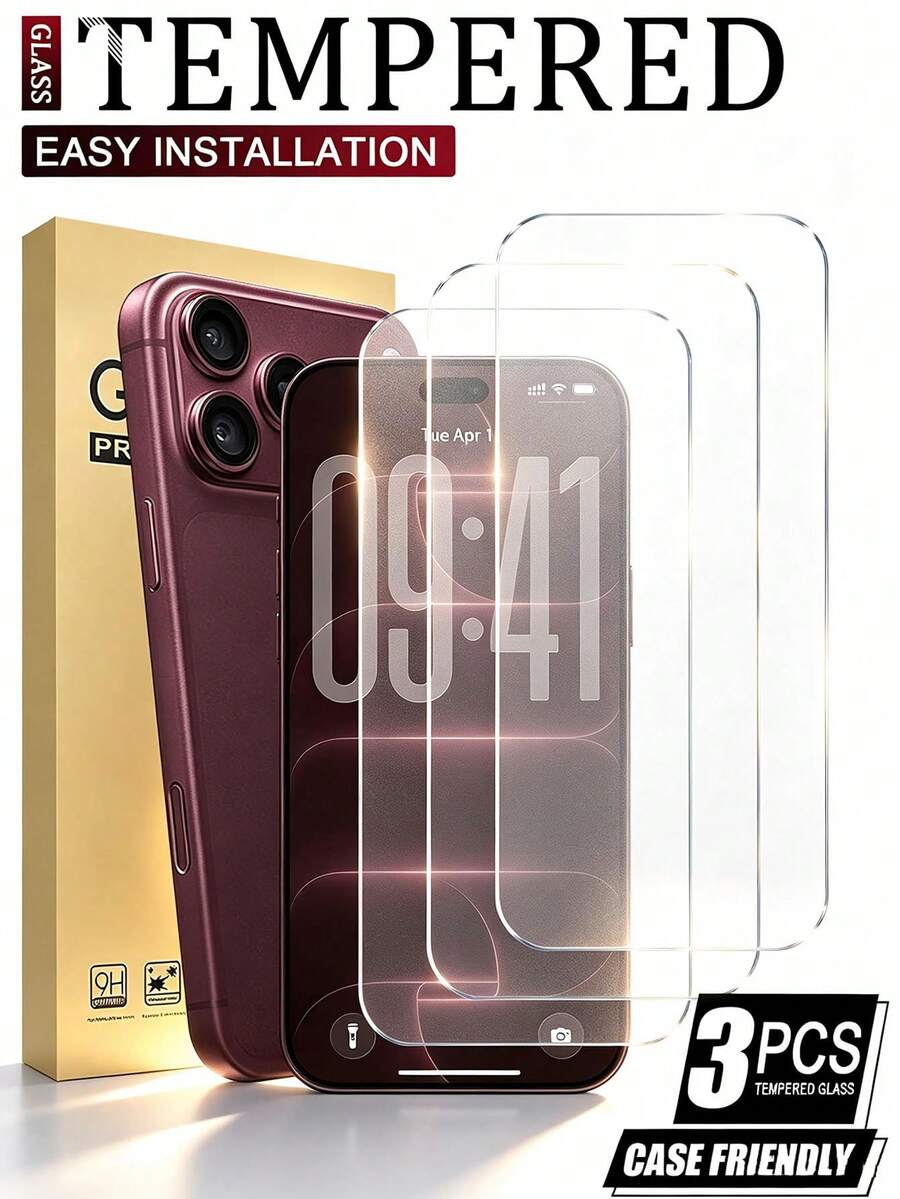 Mr. War Gorilla 3pcs - [9H Hardness True Color Transparent] High-Definition Tempered Glass Screen Protector, Made Of Advanced Tempered Glass, Daily Use Anti-Bump And Scratch, Anti-Sharp Object, Ultra-Clear Lossless Image Quality, Anti-Fingerprint, Anti-Water Stain Residue, Phone Accessory, Easy Installation For Beginners. Compatible With IPhone Duo/18promax/18pro/18/17E/17 Pro Max/17 Pro/17Air/17/16 Pro Max/16 Pro/16 Plus/16/15 Pro Max/15 Pro/15 Plus/15/14/13/12 And Other Models.