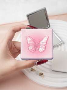 1PC Millennium Y2K Series Portable Vanity Mirror, Foldable Lightweight Ultra-Thin Convenient Hand Mirror, PU Leather, Suitable For Multiple Scenarios And All People, Square Mirror, Pocket Mirror, Cartoon Heart Bow Star Butterfly Pattern Design, Exquisite And Delicate, Easy To Carry, Handheld Makeup Mirror, 180° Flip Cover, Multi-Functional Mini Mirror, Compact Mirror, Mirrors For Daily, Holiday, Birthday, Valentine's Day - Multicolor - View 7