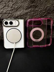 奢華透明半透明磁吸 360° 旋轉支架手機殼，適用於 iPhone 18 Duo Fold，防震折疊手機殼，支持無線充電，附磁吸環相機保護 - 梅子色 - 查看 3