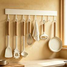 1pc,Command Strip Kitchen Utensil Rack, No Drill Adhesive Wall Mounted Hanging Hook Bar With Multiple Hooks, Peel And Stick No Trace Utensil Holder For Spatula, Whisk, Peeler, Ladle & Towel, Space Saving Organizer For Kitchen, Cabinet & Wall - A - View 4