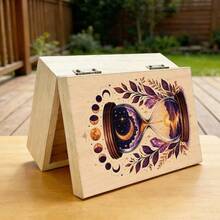 1pc Handmade Wooden Storage Box With Celestial Illustration, Gift Storage Box, Small Jewelry Organizer, Souvenir Storage Box, Suitable For Jewelry Collection, Desk Organization, Home Decor, Bohemian And Mysterious Style - Multicolor - View 7