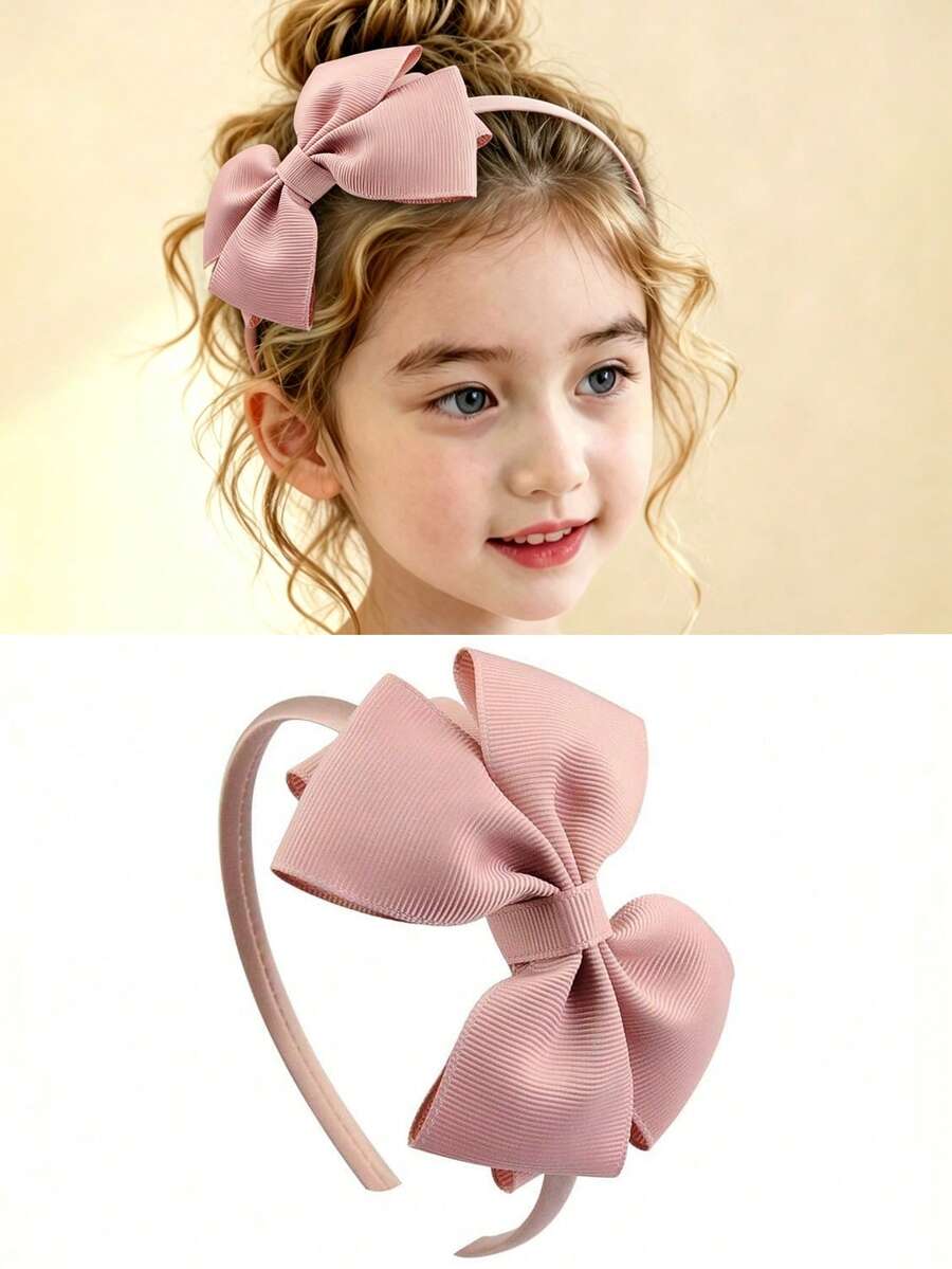 1pc Children's Bow Knot Ribbed Fabric Decorative Sweet Style Headband Daily Wear Girls Hair Accessory - Dusty Pink - View 1