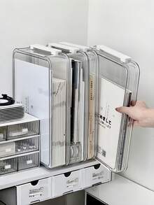1pc Transparent Acrylic File Storage Box, Waterproof File Organizer Box With Snap Lid, Dust-Proof Desktop Storage Box, Suitable For A4 Paper, Certificates, Home Office, Study And Decoration - Transparent - View 5