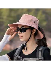 Women's Embroidered Ponytail Distressed Sun Protection Bucket Hat, Outdoor Fishing Hiking Climbing Sunshade Hat, Fashionable Summer Outdoor Sun Protection Bucket Hat - Multicolor - View 9