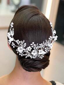 1pc Handmade Green Rhinestone Element Elegant Style Hairband Bridal Headpiece Personalized Gift Women Headband Halloween Hair Accessory - Silver - View 7