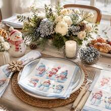Festive Christmas Snowman Napkins Set – Charming Watercolor Winter Characters For Party Decor, Gift Wrapping & Seasonal Table Settings - Multicolor - View 6