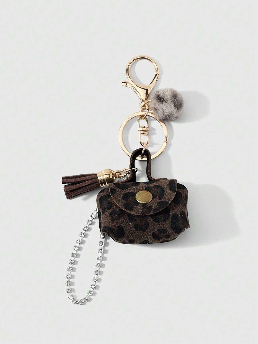 1pc Vintage Brown Leopard Print Tassel Keychain Bag Pendant - Multicolor - View 1