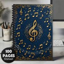 1pc Spiral Notebook Journal - Elegant Music Themed Design With Golden Treble Clef And Notes, Perfect For School Office Supplies, Great Gift For Friend Coworker Women Men, Notepads,Horizontal Line Notebook - 1 Pack (50 Sheets/100 Pages) - View 1