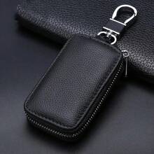 Solid Color Minimalist Men's Leather Car Key Pouch, Universal Zipper Mini Waist Hang Car Key Protective Case - one-size - View 1