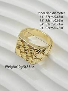 One Hip-Hop Heavy-Duty Style Alloy Gold-Plated Square Textured Wide Ring For Men, Suitable For Streetwear, Qixi Festival Gift, Party Accessories, Christmas, Thanksgiving. - Gold - View 8