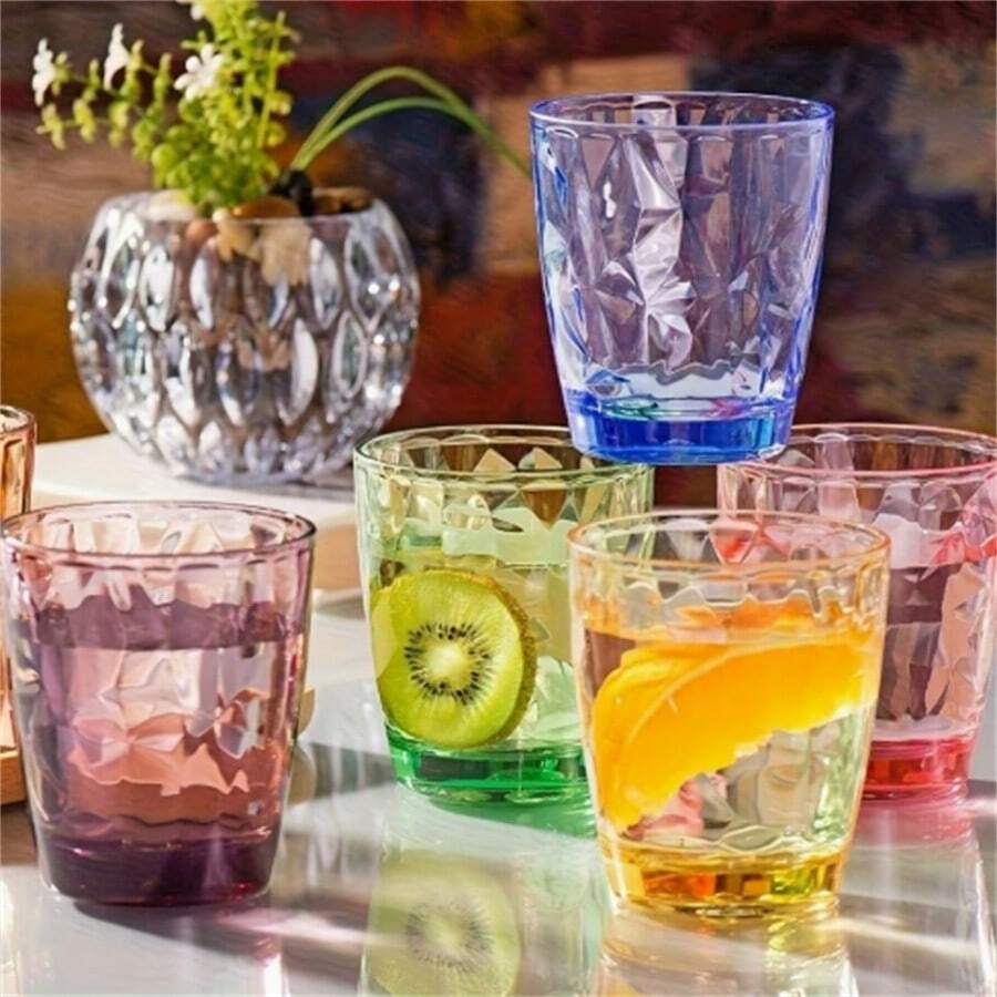 3/6pcs (6 Random Colors) 220ml Anti-Drop Drinking Cups, Transparent Reusable Kitchen Cups, Suitable For Juice And Beer, For Home, Office, Restaurant, Bar Use
