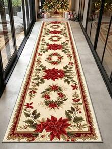 1PC Luxury Elegant Red Floral Holiday Hallway Runner Rug, Carpet, Runner Rug, Area Rug, Mat, Home Decor, Area Rug, Living Room Area Rug, Living Room Home Decor, Room Decor, Washable Carpet - Multicolor - View 2