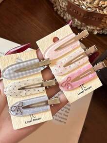 6pcs/3pcsPlaidHeartRhinestoneHairClips,CuteNo-CreaseBangsSideHairClips, SweetWomen's Daily HairstyleDecoration Hair Accessories Set(NoCard Packaging) - Multicolor - View 5