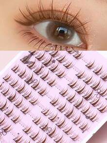 Ayrmilla C Curl 80 Clusters Fairy Style Pointed False Eyelash Clusters, Brown Single Cluster DIY Eyelash Extensions, Lightweight Pointed Segmented False Eyelashes, Soft Reusable Natural Eyelash Clusters, Suitable For Daily Eye Makeup - C - View 1