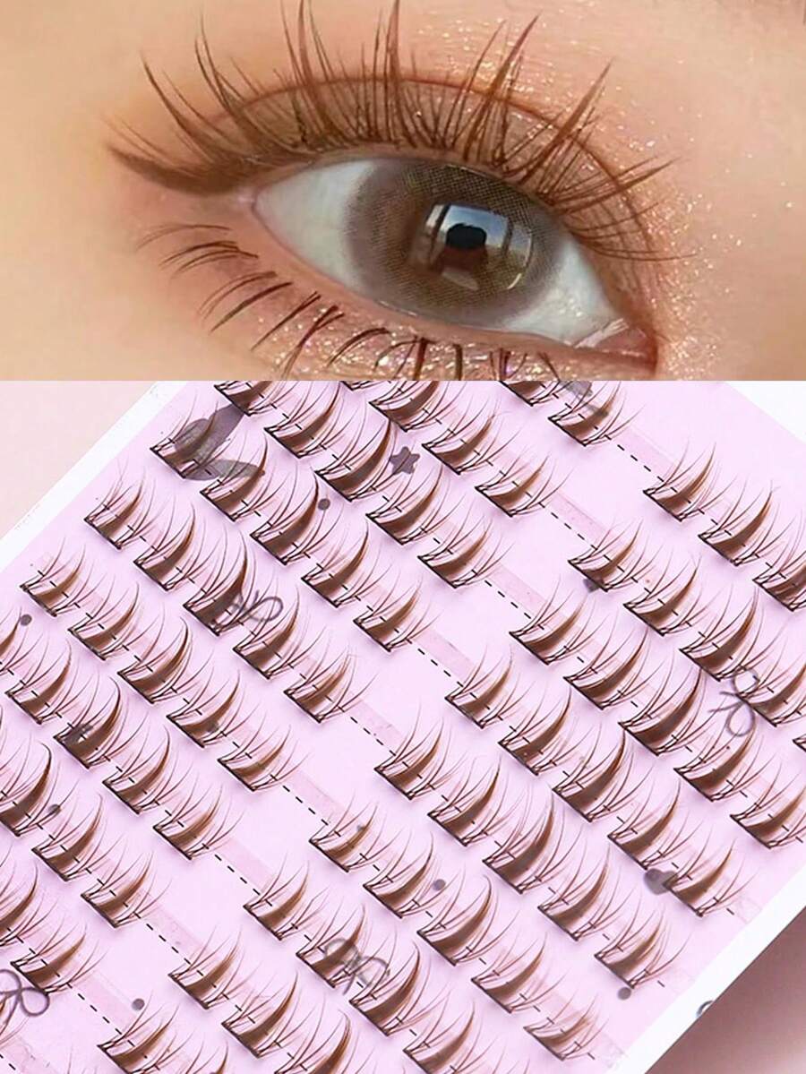 Ayrmilla C Curl 80 Clusters Fairy Style Pointed False Eyelash Clusters, Brown Single Cluster DIY Eyelash Extensions, Lightweight Pointed Segmented False Eyelashes, Soft Reusable Natural Eyelash Clusters, Suitable For Daily Eye Makeup - C - View 1