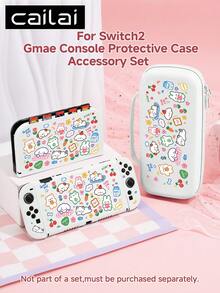 Cailai Cute Hand-Drawn Sticker Style Illustration, Soft Adorable Animal Pattern Switch Console Protective Case, Compatible With Switch OLED And Switch Console, Made Of Soft TPU Material, No Disassembly Required, Anti-Drop And Anti-Dust, Ideal Gift Compatible With Switch Gamers, Elegant And Cute Switch Console Protective Case, Switch 2 Storage Bag/Dock Shell. - View 1