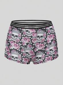 Morvia 6 Pack Women's Boxer Briefs, Goth Skull Rose & Y2K Star Graffiti Print Soft Elastic Waist Underwear - Multicolor - View 3