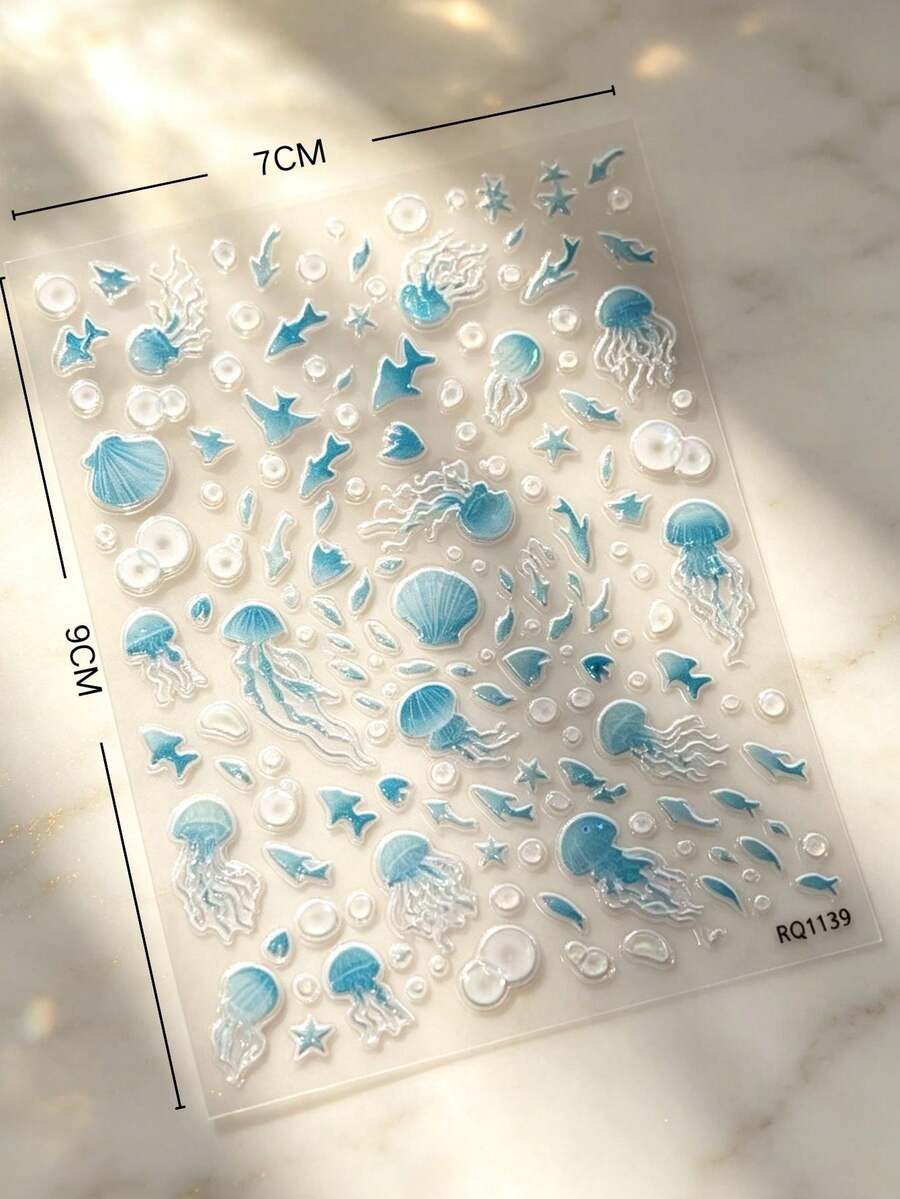 1 Set Stickers, Journaling Supplies, Ocean Themed, Shell Light Effect, Transparent Decorative Stickers, Free Tweezers Included, For Scrapbooking, Album Decor, Art Craft Embellishment - RQ1139 - View 1