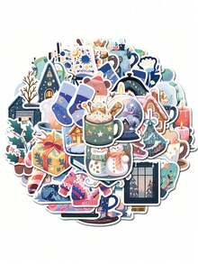 50pcs Cute Winter Small Items Cartoon Graffiti Stickers, DIY Notebook, Mobile Phones And Computers Decorative Waterproof Stickers - Multicolor - View 5