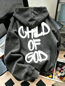 CHILD OF GOD Bold Letter Print Women's Loose Washed Sweatshirt, Casual Daily Long Sleeve Pullover - Black - View 2