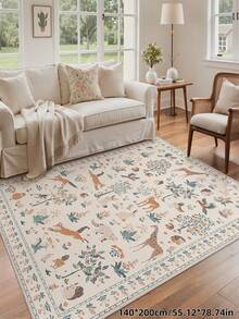 1pc Animal Pattern Carpet, Bohemian Style Machine Washable Living Room Rug, Vintage Soft Dining Room Carpet, Non-Slip Wear-Resistant Large Floor Mat, Suitable For Office, Bedroom, Living Room, Entryway Welcome Mat - Beige - View 7