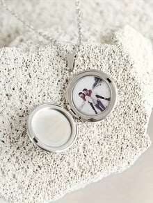 Personalized Photo Necklace, Customized Round Photo Frame Pendant Necklace, Customized 1-2 Photo Pendant Necklace, Halloween Gift, Women's Necklace, Anniversary Gift - Multicolor - View 3