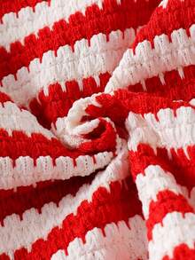 Set 2 Potong Motif Ceri Populer untuk Bayi Perempuan: Atasan Lengan Panjang Bergaris Gelombang Merah & Putih + Rok Denim Berenda Bordir Ceri, Gaya Manis untuk Musim Semi dan Gugur. - Merah - View 9