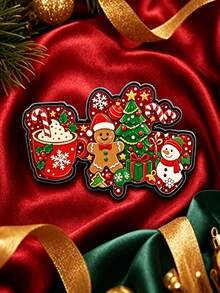 Christmas Color Block Zinc Alloy Enamel Badge, Christmas Hot Cocoa Gingerbread Man Snowman Badge, Christmas Tree Candy Cane Gift Box Pattern, Badge For Jacket Backpack Holiday Collection Accessory Gift - Multicolor - View 6