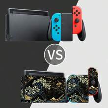 Switch Sticker Set, Black & Gold Ukiyo-E Wave Pattern, Waterproof Scratch-Resistant Self-Adhesive Vinyl Game Console Skin, Removable No Residue, Full Set Console + Joy-Con Controller Decorative Film - View 4