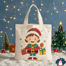 3pcs Christmas Santa Claus Gift Christmas Eve Apple Canvas Tote Bag, Christmas Gift Bag, Gift Storage Bag - Multicolor - View 5
