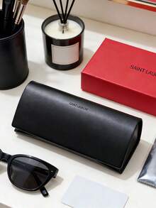 Yves Saint Laurent Fashionable Black Leather Glasses Case, Essential Travel Accessory Portable Women's Glasses Case - Black - View 4