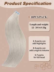 Yilite 18 Inch 10Pcs Bleach Blonde #Silver Tape In Hair Extensions Human Hair Straight Soft Human Hair Tape In Extensions Skin Weft Tape Ins Extensions For Women - SSilver - View 3