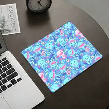 Cute Blue Cartoon Character Square Mouse Pad, Fun Graffiti Geometric Art Pattern, Eye-Catching Desktop Decoration Protective Pad, Rubber Non-Slip Locked Edge Office Pad, Compact Size, Suitable For Laptop, Desktop Computer Gaming, Office And Daily Use - View 2