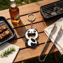 1pc Cute Panda Shaped Bottle Opener Keychain, Black And White Animal Pendant For Bags And Accessories, Bottle Cap Opener For Beer And Cola, Car Key Chain, Practical Gift Accessory For Friends - Black and White - View 4