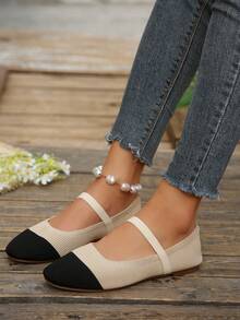 Women's New Single Strap Vintage Minimalist Versatile All-Season Shoes - Beige + Black - View 4